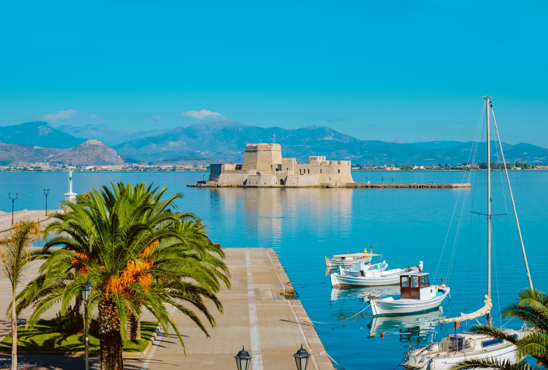 port of Nafplio and Bourtzi castle, Greece