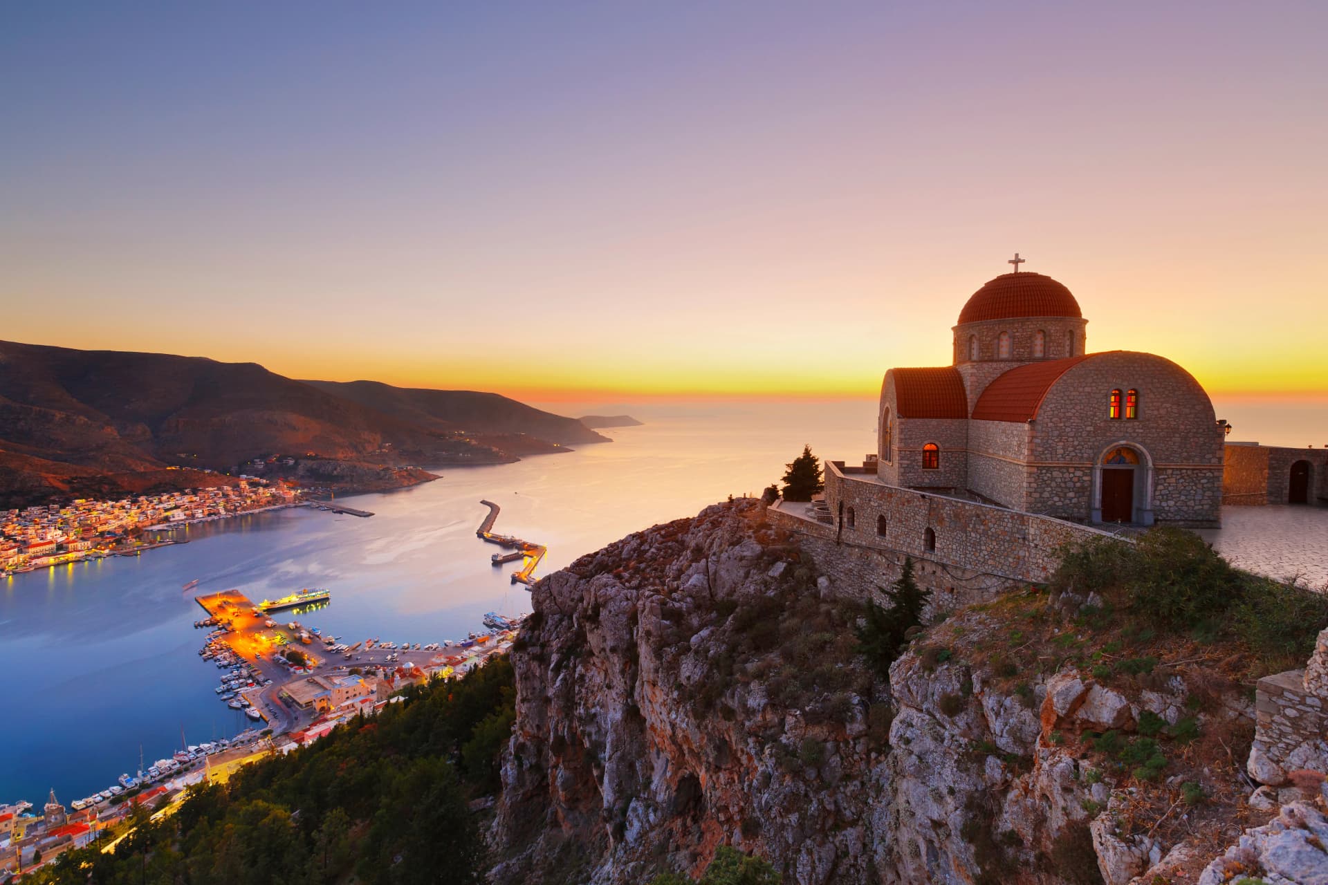 Monastery of St. Sava above Kalimnos town in Dodecanese, Greece.