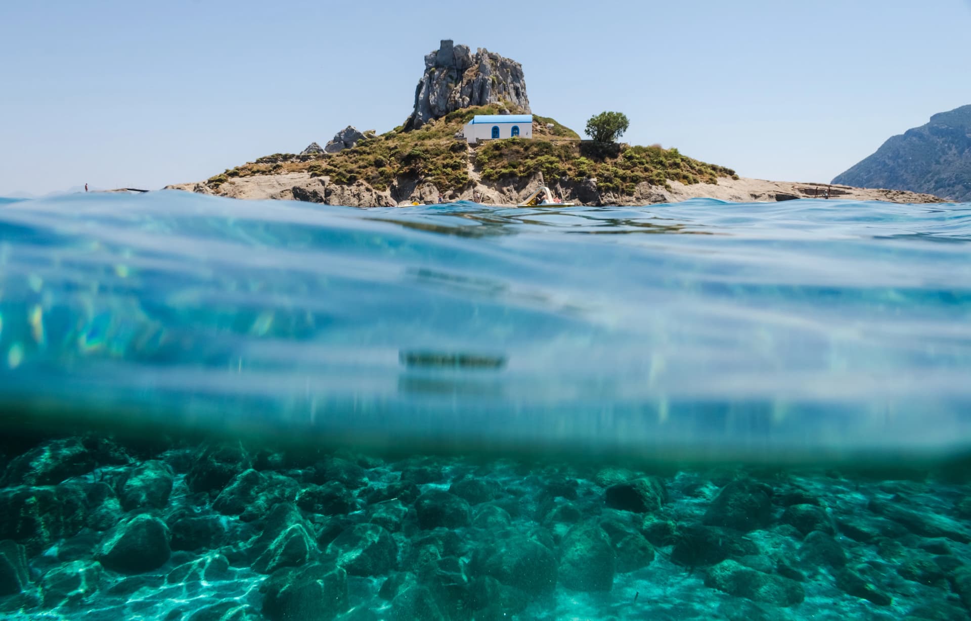 Kastri islet underwater shot in Kos island Greece