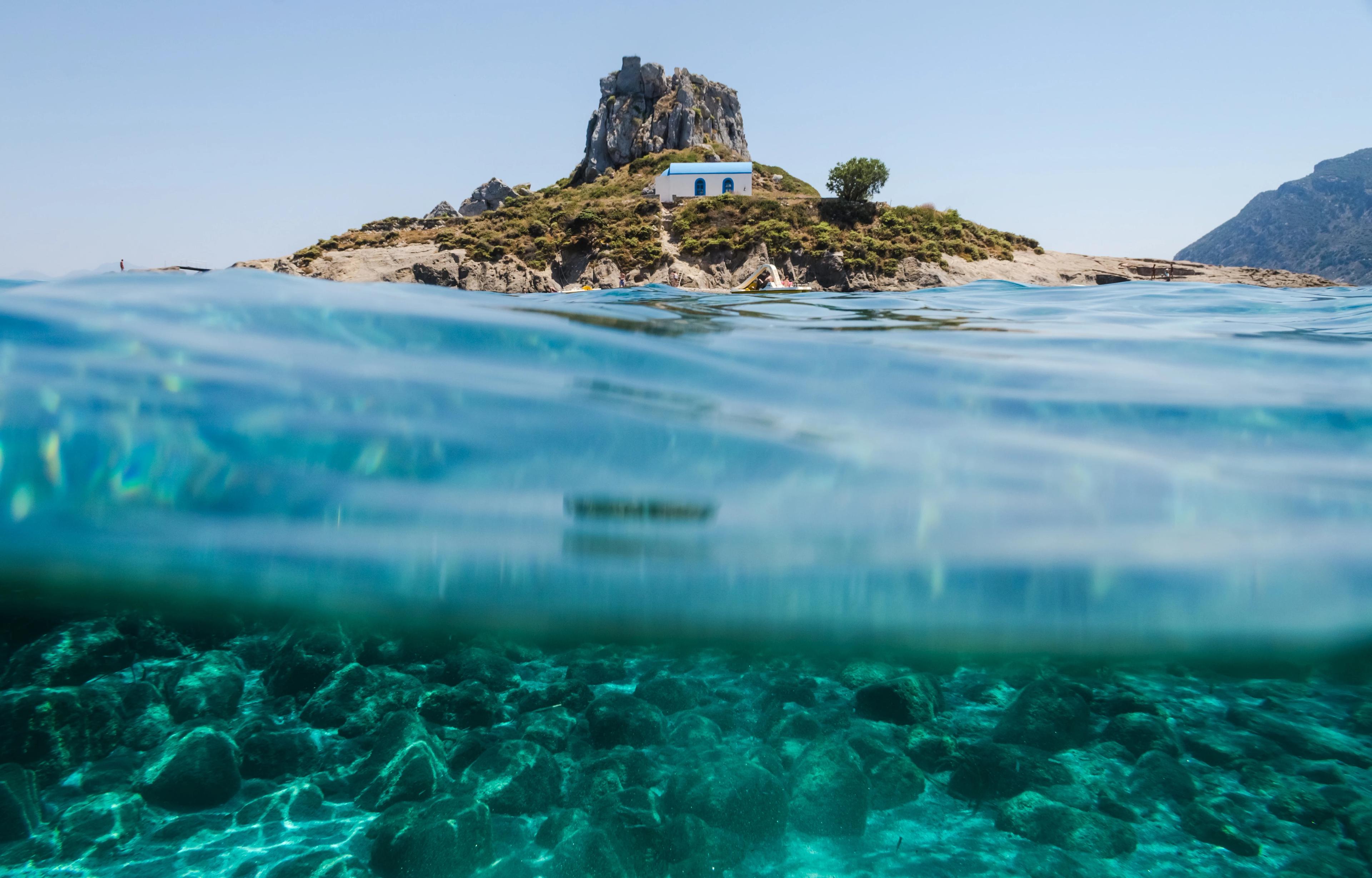 Kastri islet underwater shot in Kos island Greece