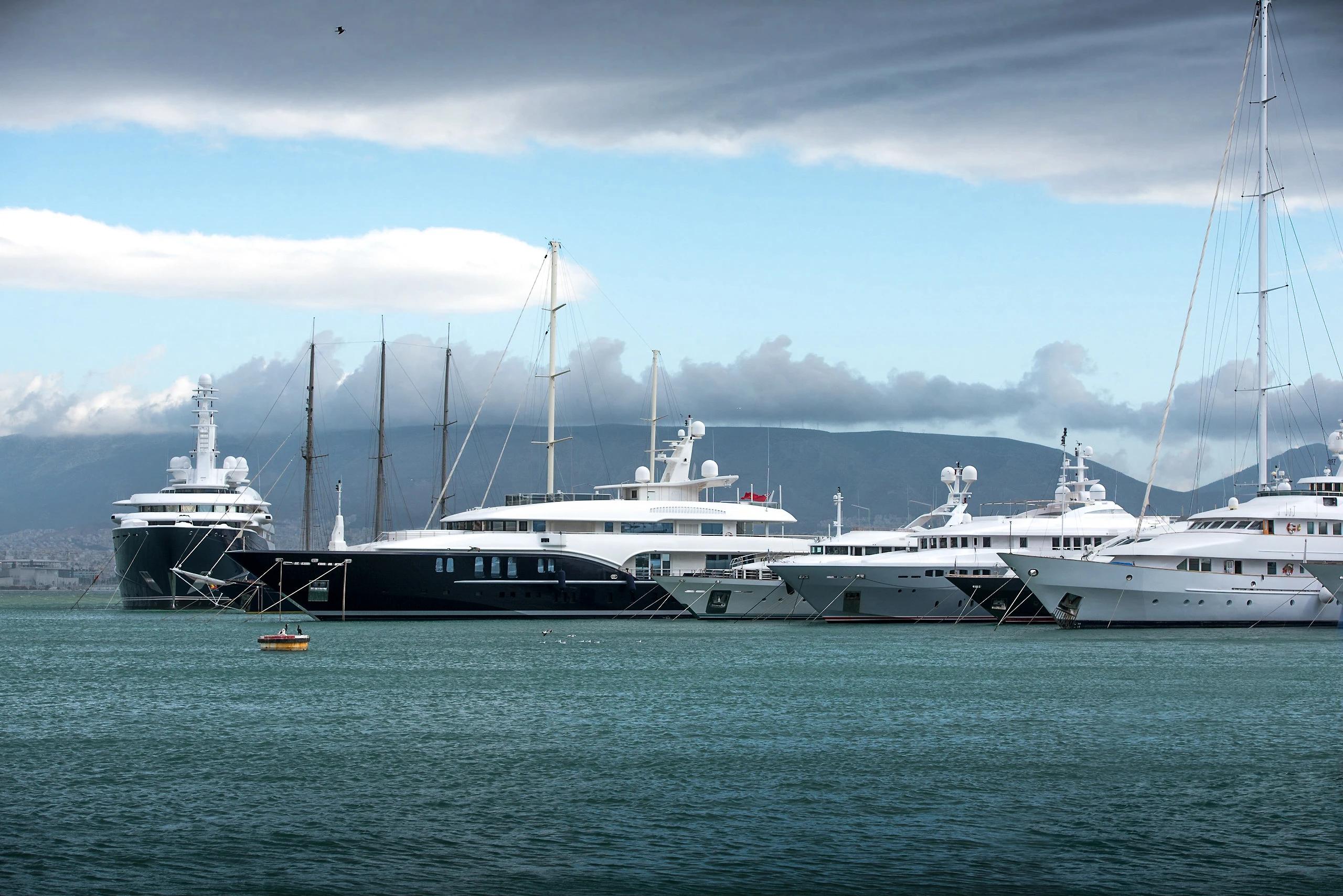 Luxury motorboats and yachts at the dock.Marina Zeas, Piraeus,Greece