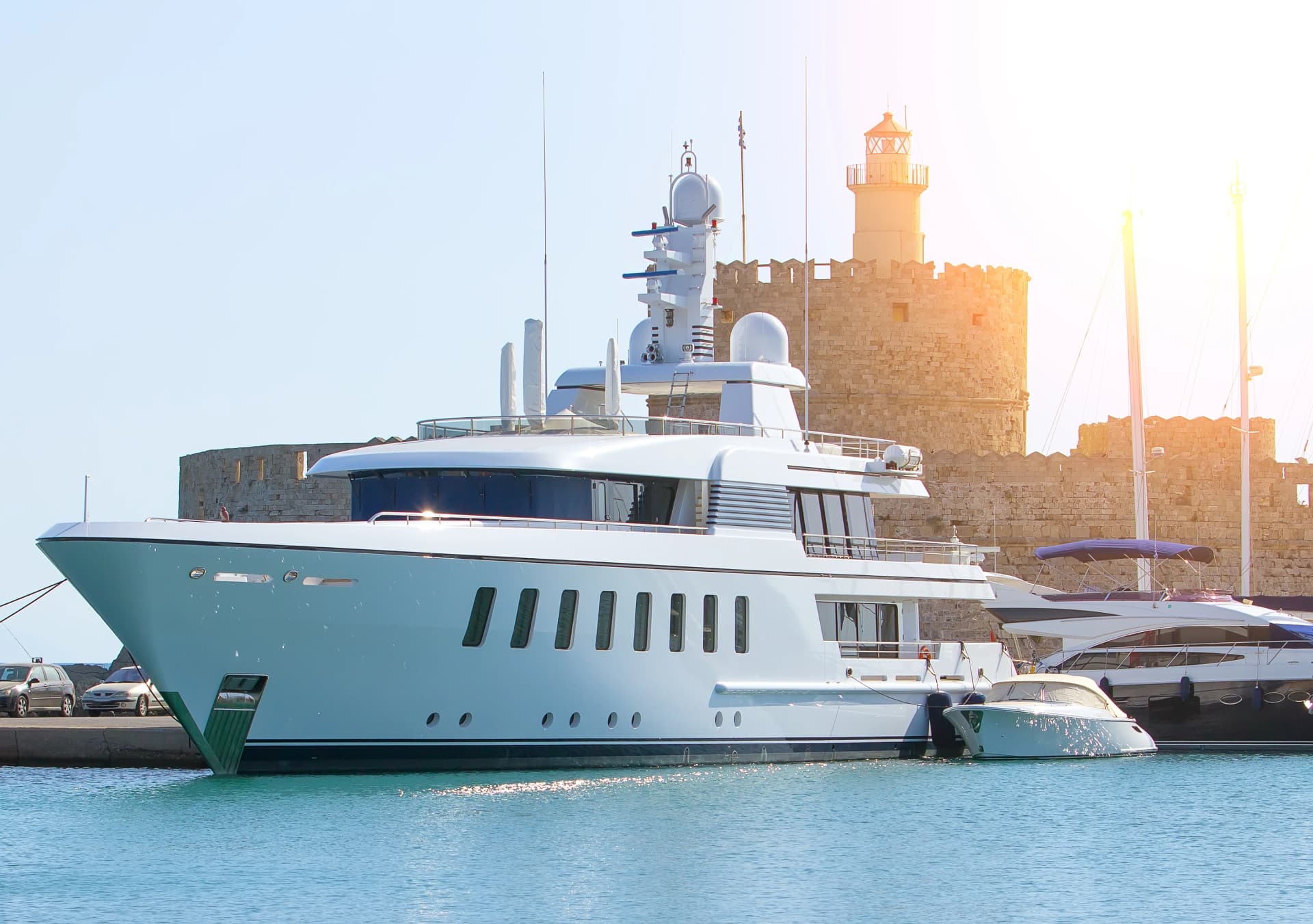 luxury yacht in the Dodecanese island of Rhodes, Greece.